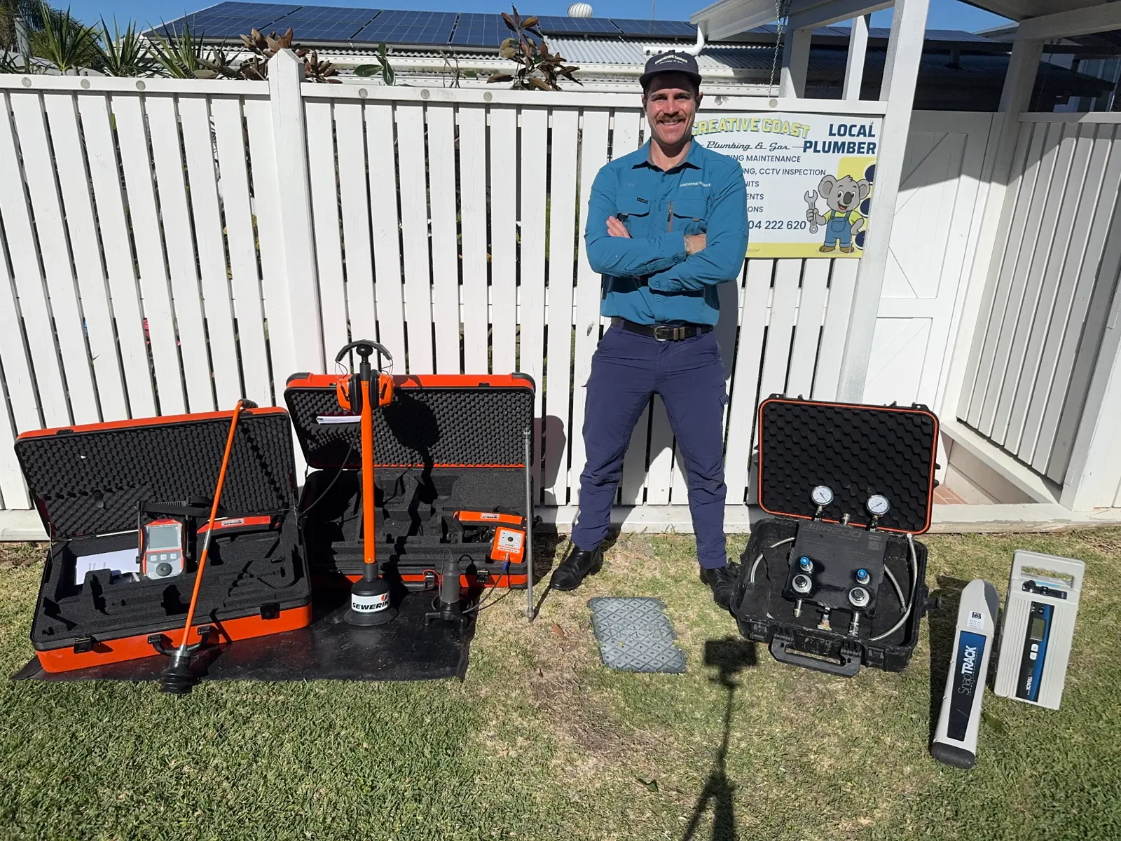 Nic from Creative Coast Plumbing & Gas with his full leak detection equipment kit on the Gold Coast