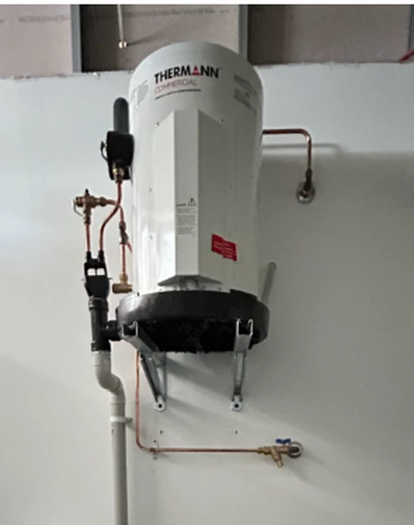 Thermann commercial hot water unit installed with copper pipework by a Gold Coast plumber